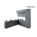 Juego de gabinetes de cocina modernos plata/blanco – 2,75 m de ancho, asientos para 2 a 4