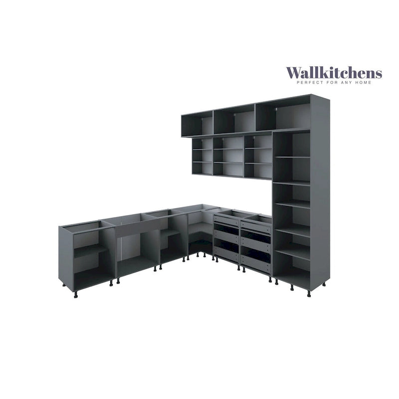 Juego de gabinetes de cocina modernos plata/blanco – 2,75 m de ancho, asientos para 2 a 4