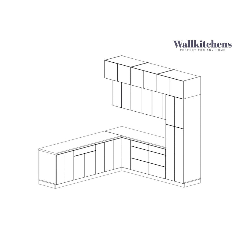 Juego de gabinetes de cocina modernos plata/blanco – 2,75 m de ancho, asientos para 2 a 4