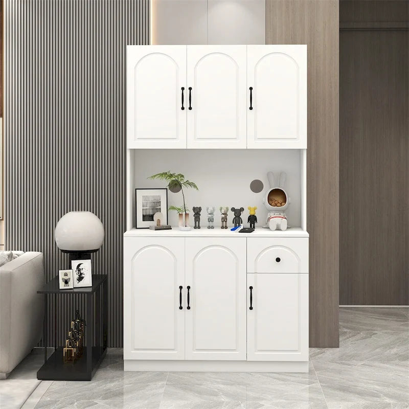 Aparador Blanco Moderno con Encimera para Microondas – Montaje para 1 Persona