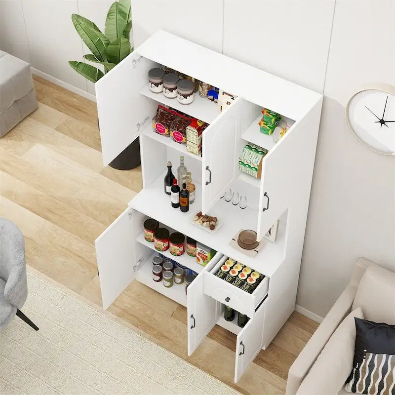 Aparador Blanco Moderno con Encimera para Microondas – Montaje para 1 Persona