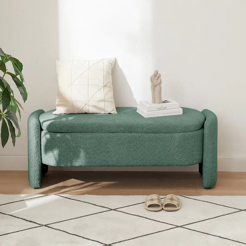 Banco otomano de almacenamiento de vellón gris / verde / crema / naranja, asiento individual