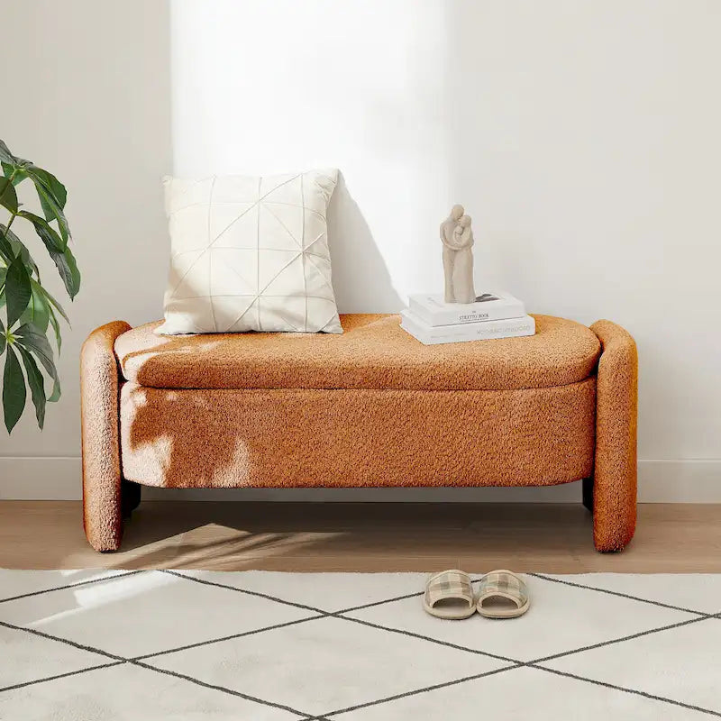 Banco otomano de almacenamiento de vellón gris / verde / crema / naranja, asiento individual