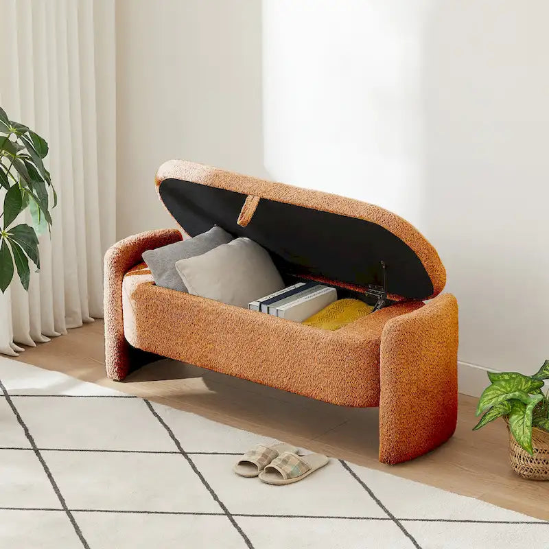 Banco otomano de almacenamiento de vellón gris / verde / crema / naranja, asiento individual