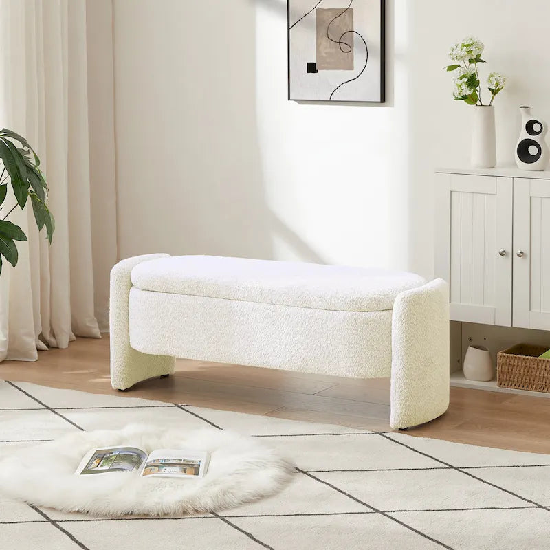 Banco otomano de almacenamiento de vellón gris / verde / crema / naranja, asiento individual