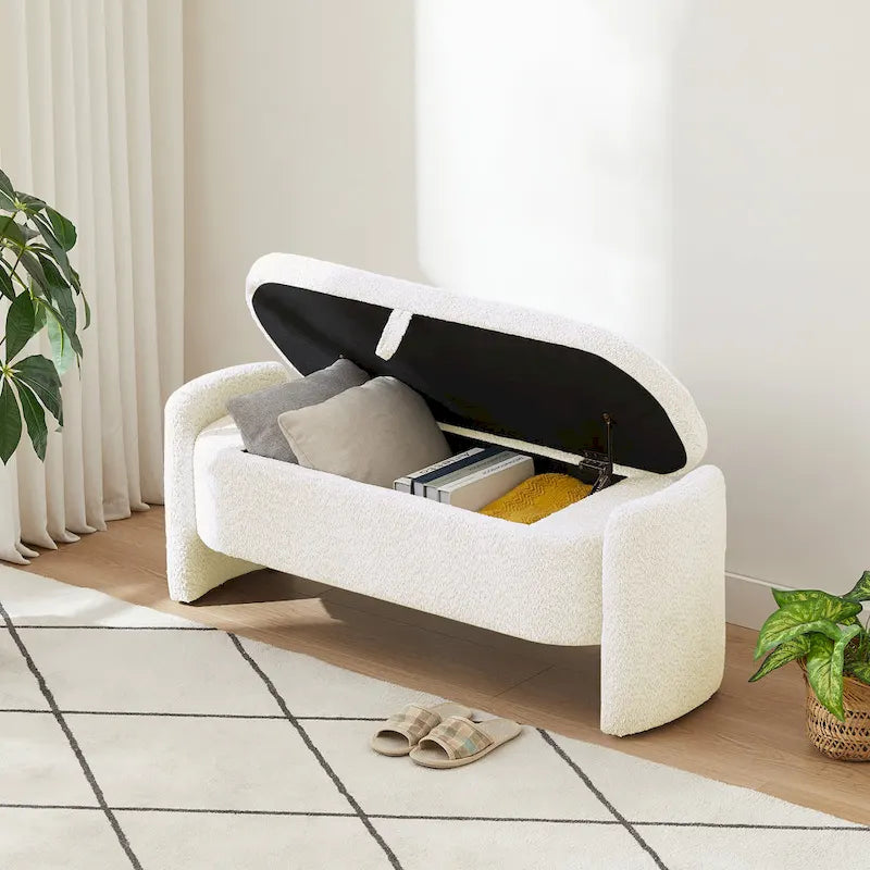 Banco otomano de almacenamiento de vellón gris / verde / crema / naranja, asiento individual