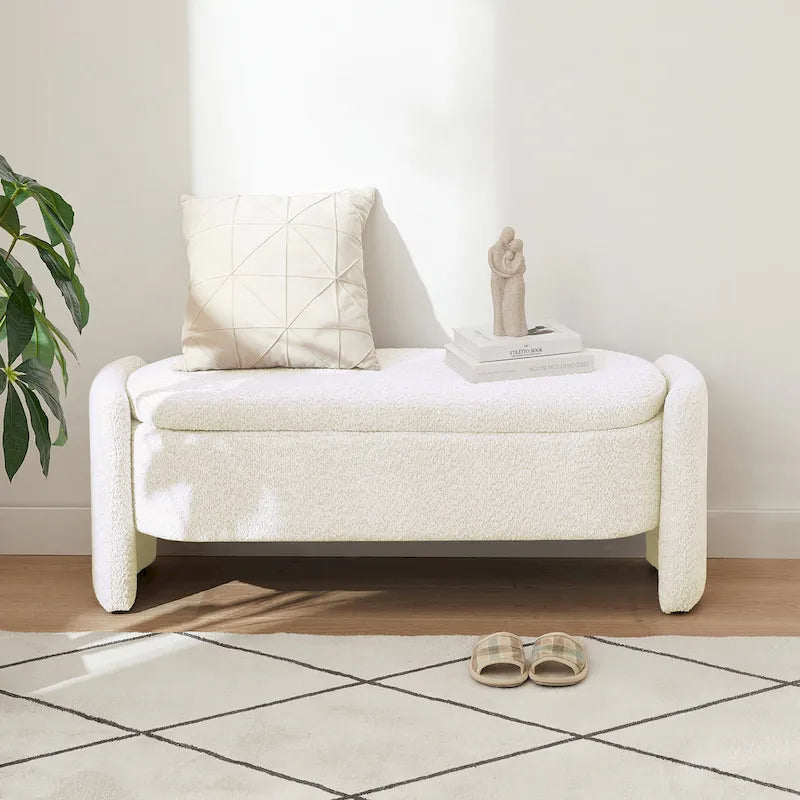 Banco otomano de almacenamiento de vellón gris / verde / crema / naranja, asiento individual