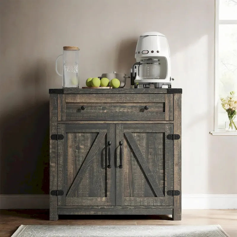 Armario decorativo negro con puertas correderas tipo granero dobles, 30 pulgadas, 1 persona