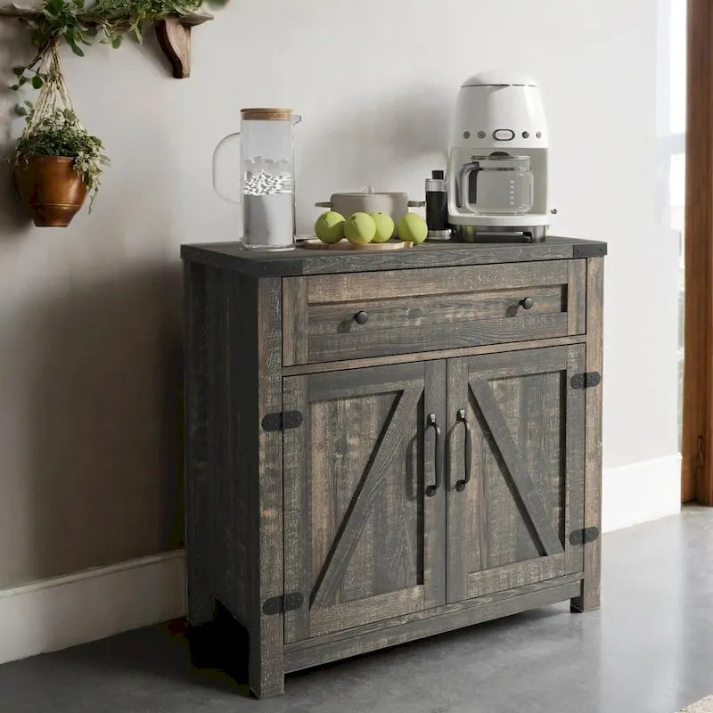 Armario decorativo negro con puertas correderas tipo granero dobles, 30 pulgadas, 1 persona