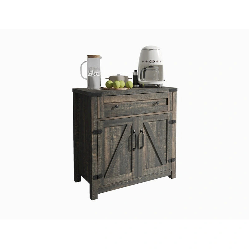 Armario decorativo negro con puertas correderas tipo granero dobles, 30 pulgadas, 1 persona