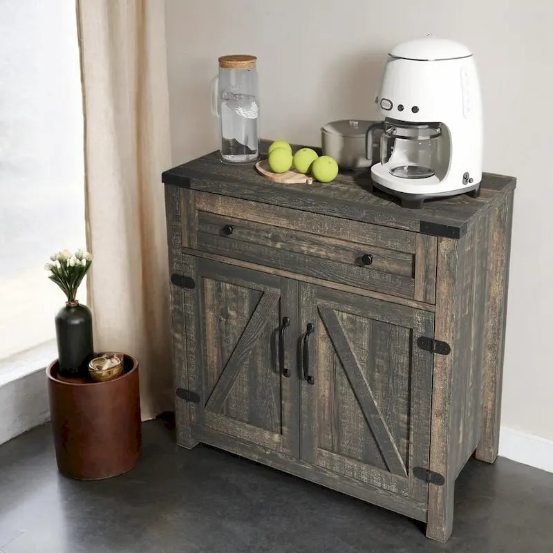 Armario decorativo negro con puertas correderas tipo granero dobles, 30 pulgadas, 1 persona