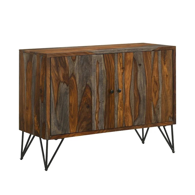 Mueble auxiliar de 2 puertas, gris sheesham y bronce, para 1 persona