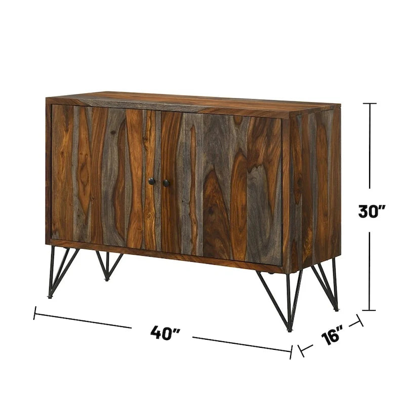 Mueble auxiliar de 2 puertas, gris sheesham y bronce, para 1 persona