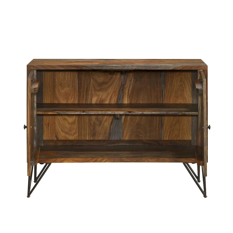 Mueble auxiliar de 2 puertas, gris sheesham y bronce, para 1 persona