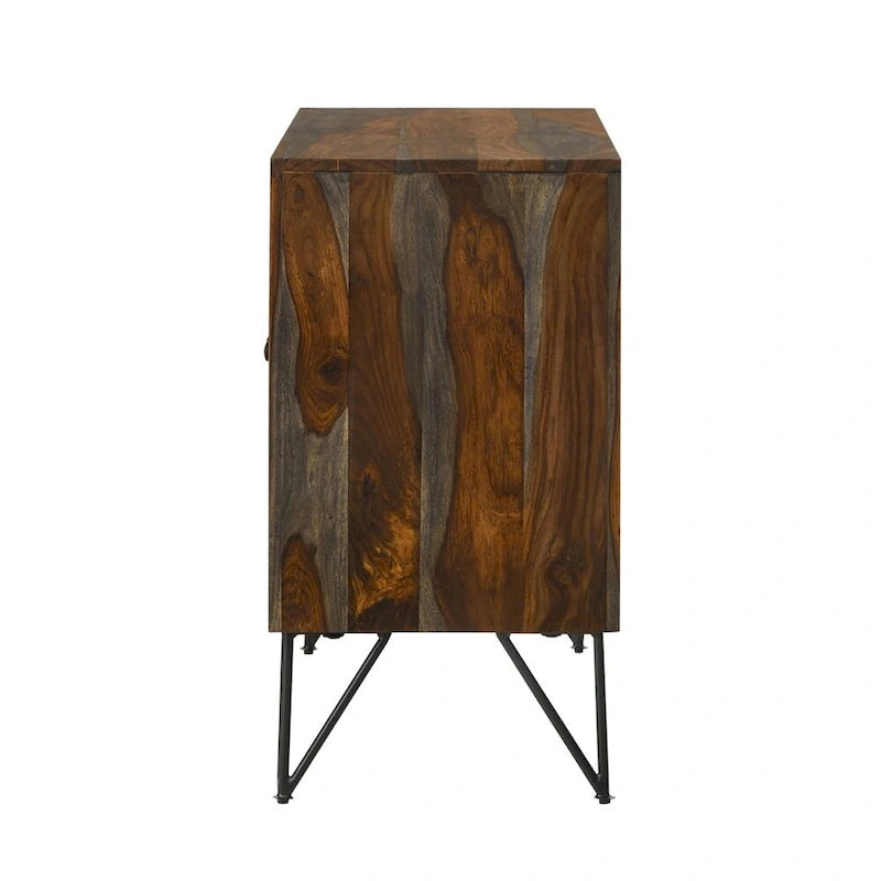 Mueble auxiliar de 2 puertas, gris sheesham y bronce, para 1 persona