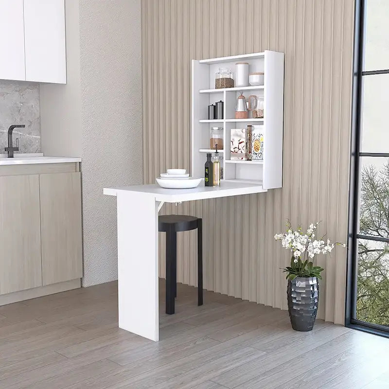 Mesa plegable gris/blanca de pared con 7 estantes – 1 persona