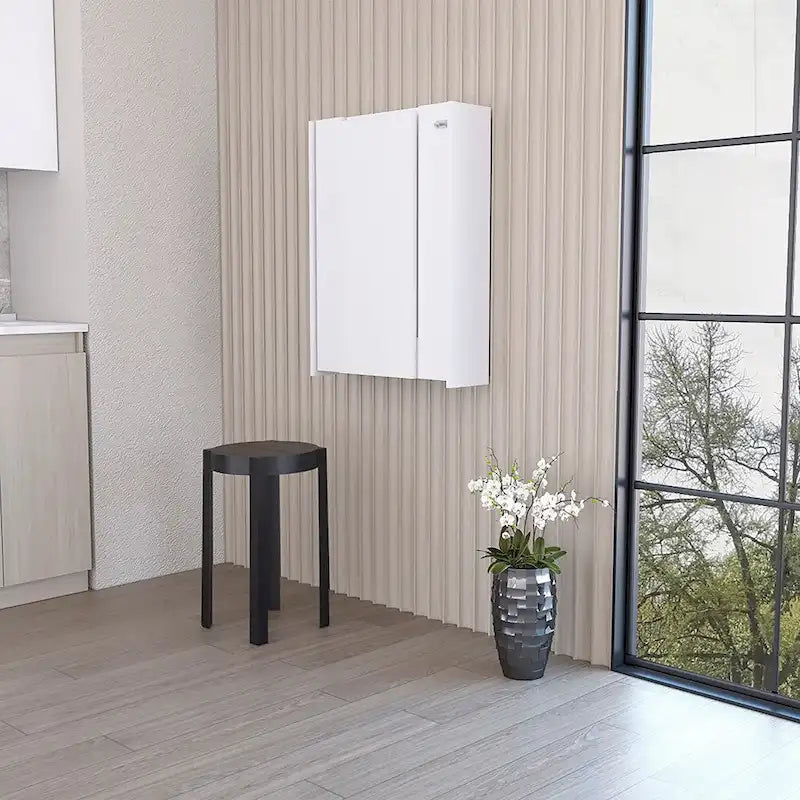 Mesa plegable gris/blanca de pared con 7 estantes – 1 persona