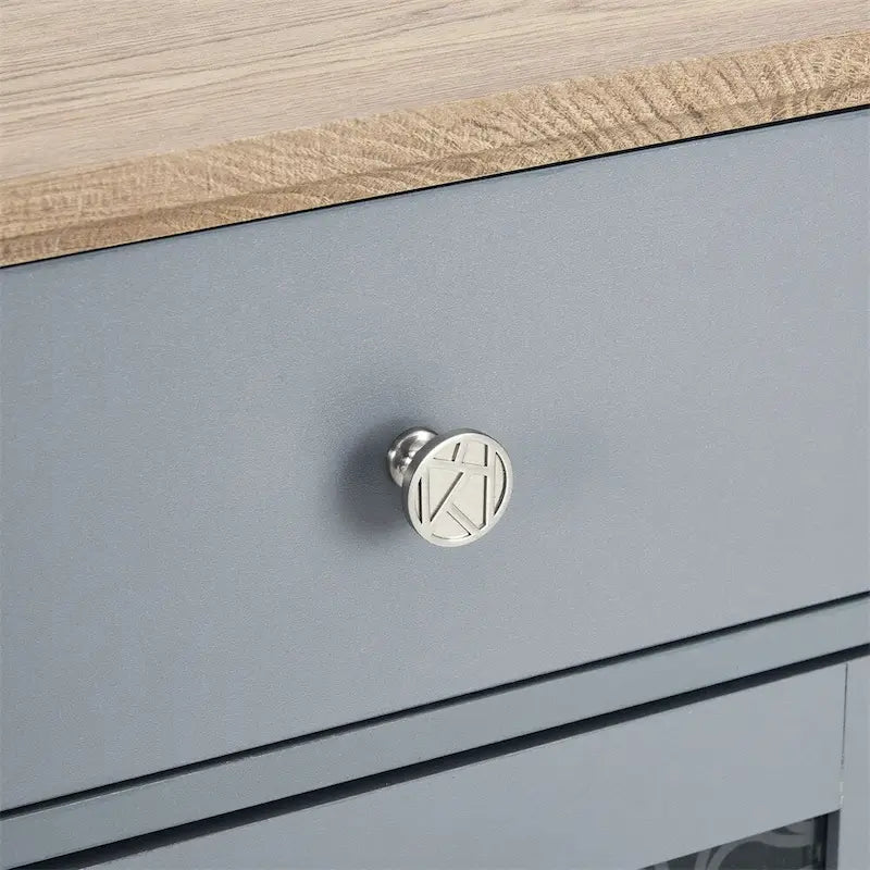 Mueble Aparador Azul Claro y Roble con Puertas de Cristal, 2 Cajones, para 1