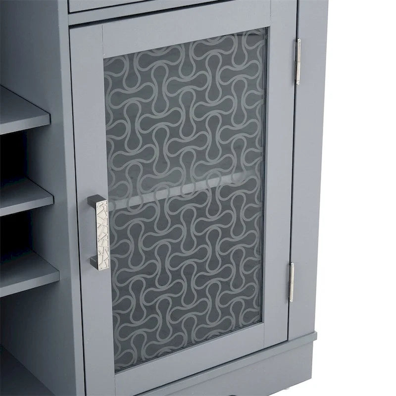 Mueble Aparador Azul Claro y Roble con Puertas de Cristal, 2 Cajones, para 1