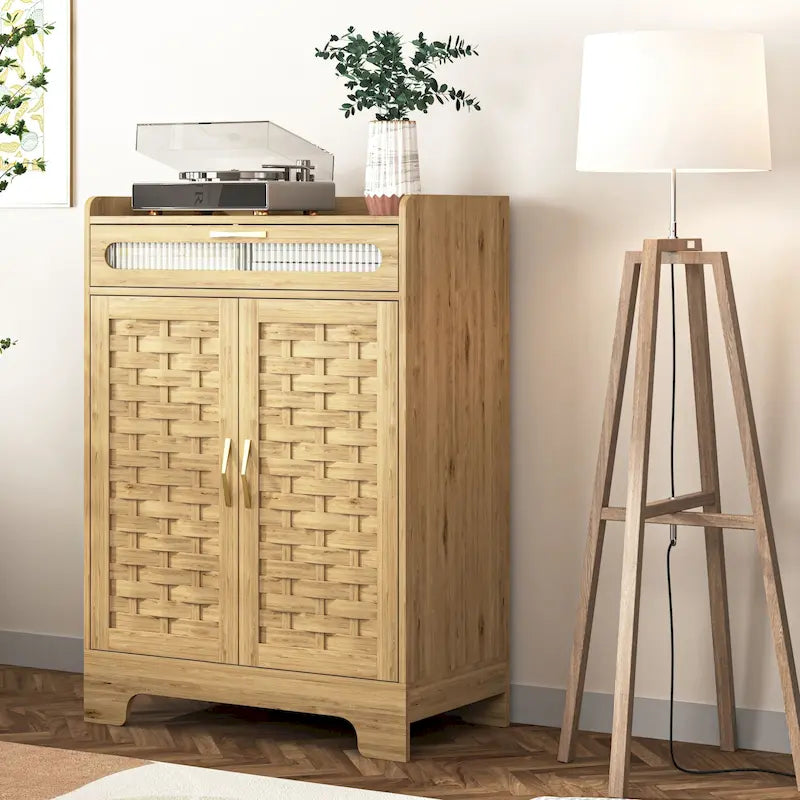 Mueble bar de café de 2 puertas marrón – 1 persona, madera y metal