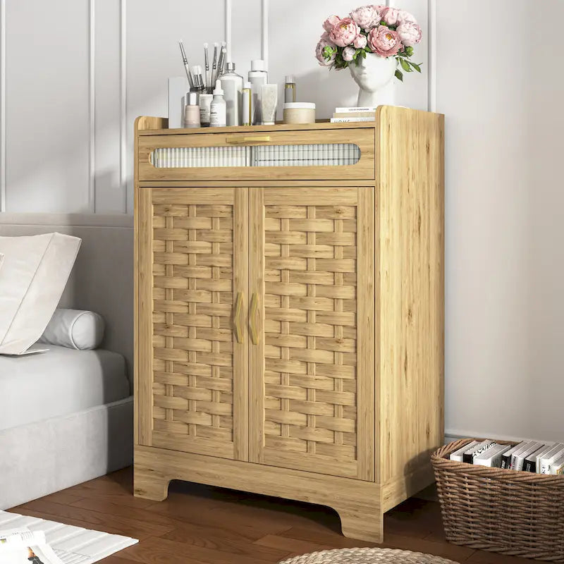 Mueble bar de café de 2 puertas marrón – 1 persona, madera y metal