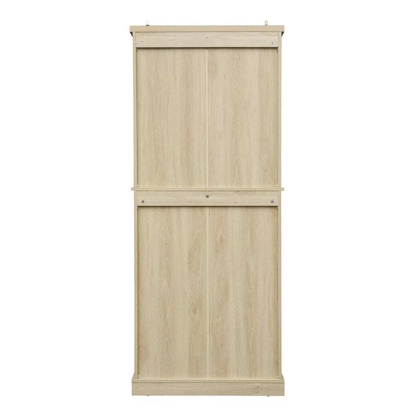 Armario de 4 puertas con 1 cajón | Marrón cereza y marrón | Estilo ratán