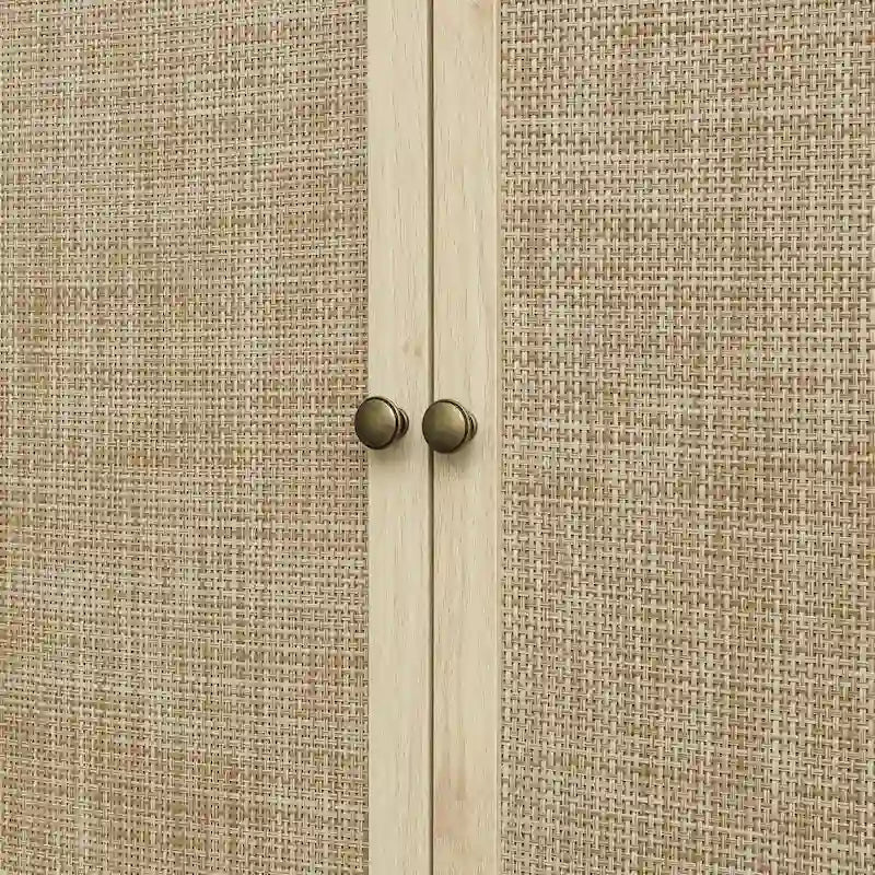 Armario de 4 puertas con 1 cajón | Marrón cereza y marrón | Estilo ratán