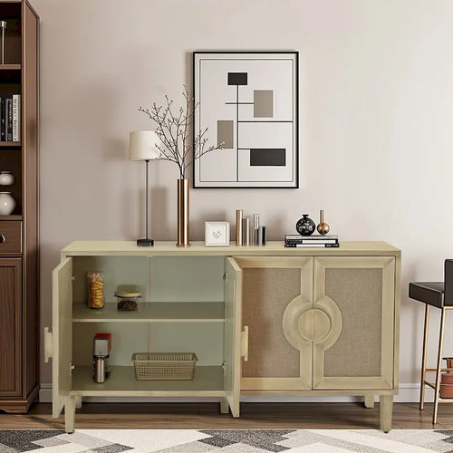 Aparador vintage de 4 puertas color beige, montaje para 1 persona