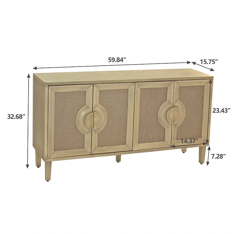 Aparador vintage de 4 puertas color beige, montaje para 1 persona
