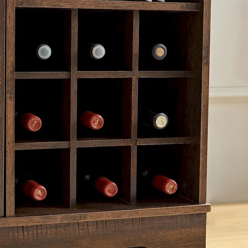 Aparador de bufé Espresso con botellero para 9 botellas, estilo rústico