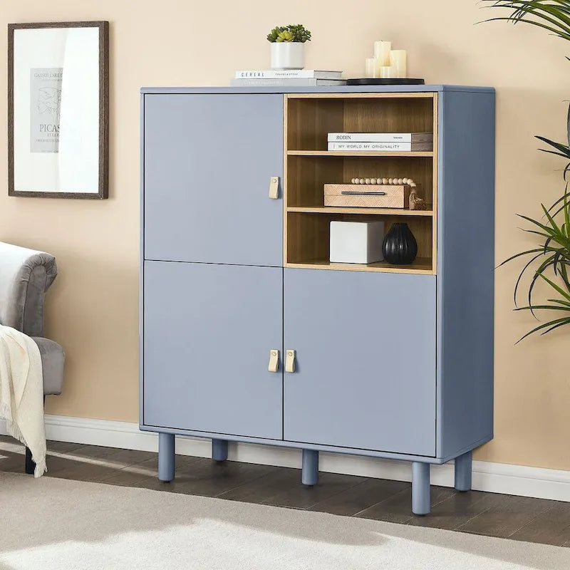Armario de almacenamiento de 3 puertas con tirador de cuero – Azul / Rosa / Blanco, para 1 persona
