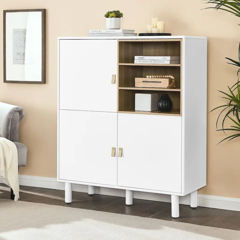 Armario de almacenamiento de 3 puertas con tirador de cuero – Azul / Rosa / Blanco, para 1 persona