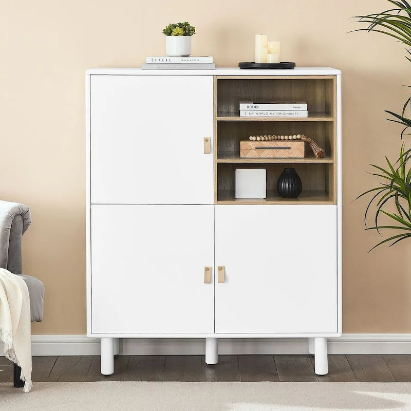 Armario de almacenamiento de 3 puertas con tirador de cuero – Azul / Rosa / Blanco, para 1 persona