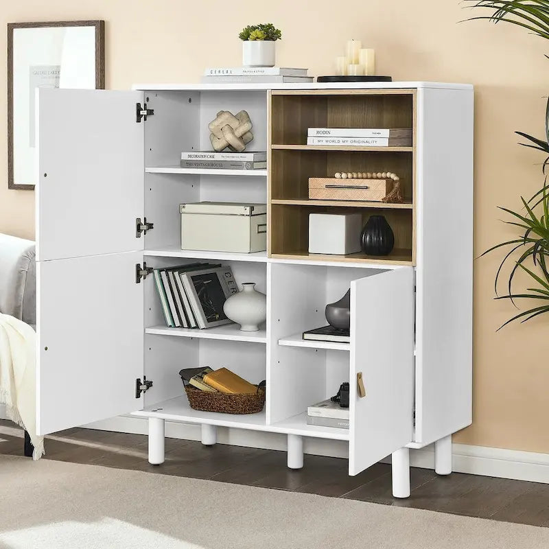 Armario de almacenamiento de 3 puertas con tirador de cuero – Azul / Rosa / Blanco, para 1 persona