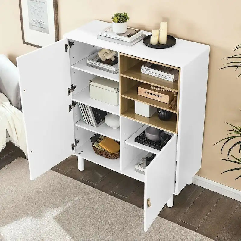 Armario de almacenamiento de 3 puertas con tirador de cuero – Azul / Rosa / Blanco, para 1 persona