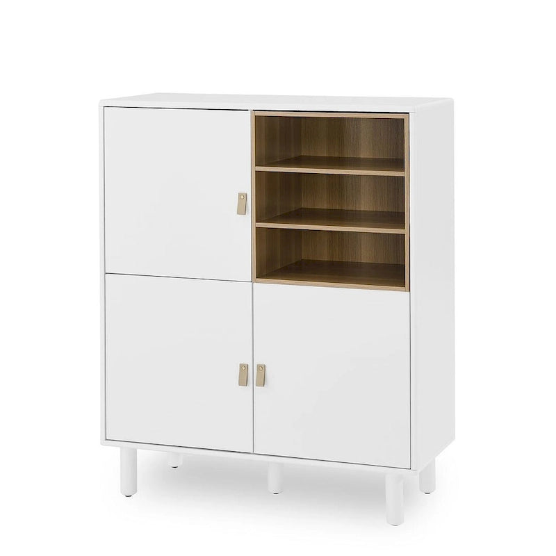 Armario de almacenamiento de 3 puertas con tirador de cuero – Azul / Rosa / Blanco, para 1 persona
