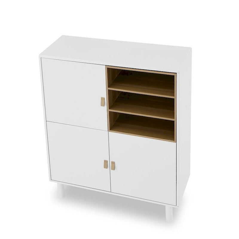 Armario de almacenamiento de 3 puertas con tirador de cuero – Azul / Rosa / Blanco, para 1 persona