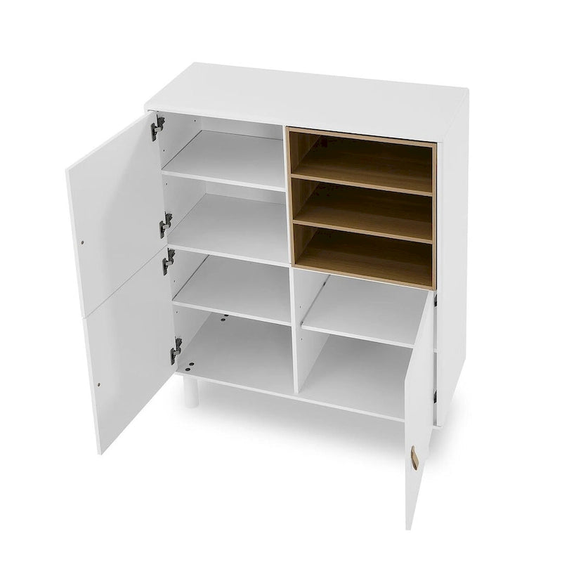 Armario de almacenamiento de 3 puertas con tirador de cuero – Azul / Rosa / Blanco, para 1 persona