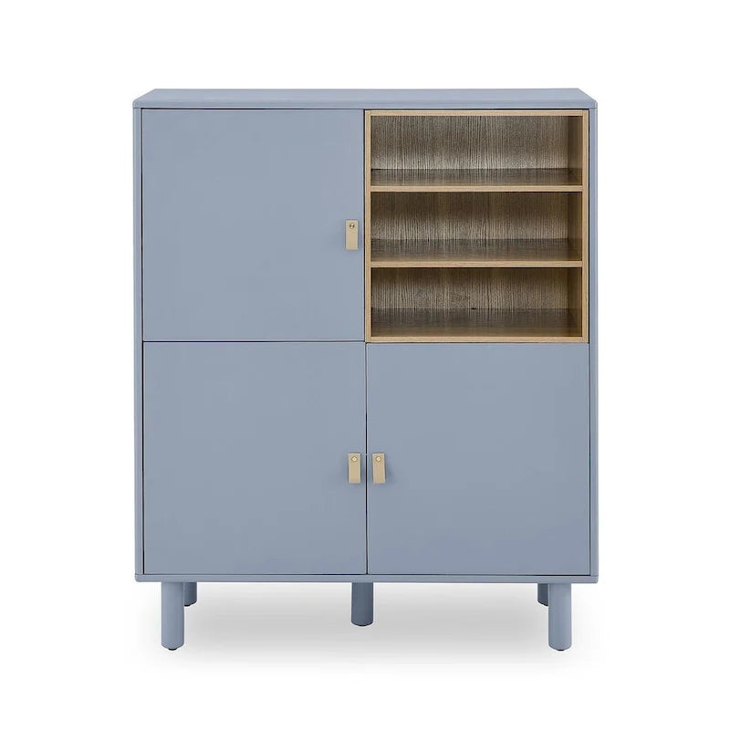 Armario de almacenamiento de 3 puertas con tirador de cuero – Azul / Rosa / Blanco, para 1 persona