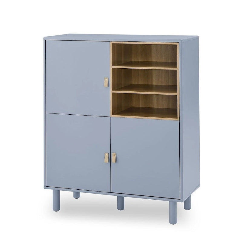 Armario de almacenamiento de 3 puertas con tirador de cuero – Azul / Rosa / Blanco, para 1 persona