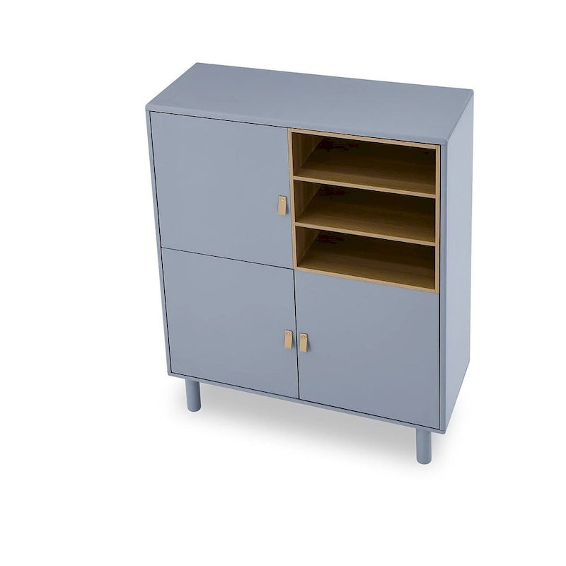 Armario de almacenamiento de 3 puertas con tirador de cuero – Azul / Rosa / Blanco, para 1 persona