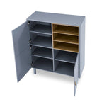 Armario de almacenamiento de 3 puertas con tirador de cuero – Azul / Rosa / Blanco, para 1 persona