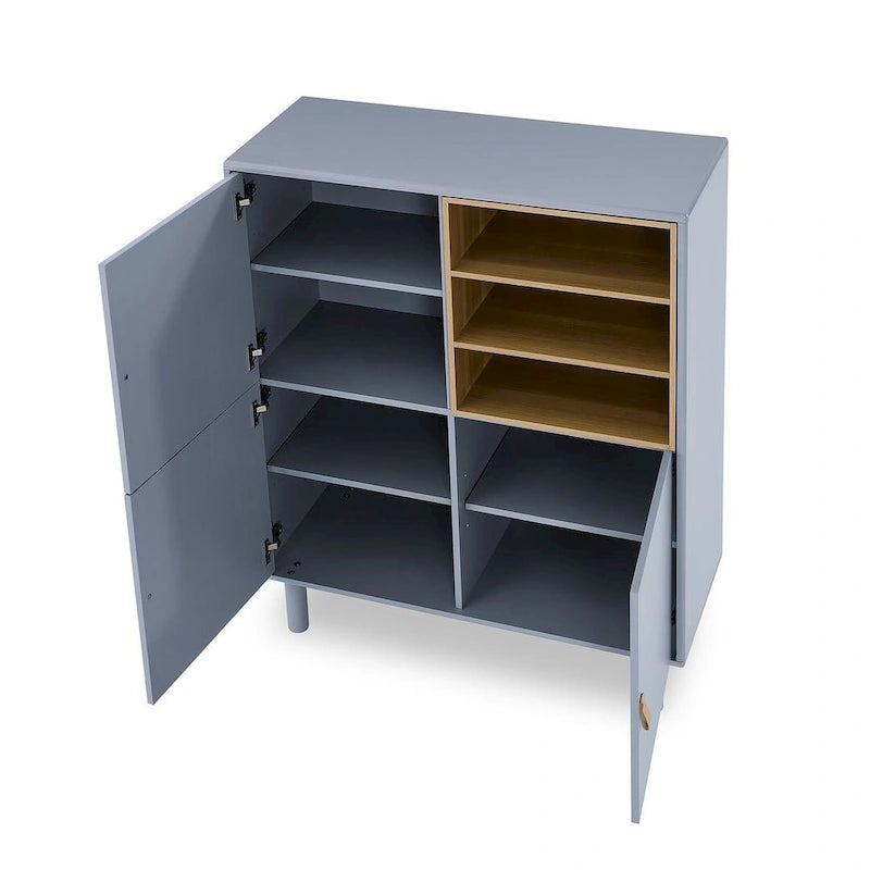 Armario de almacenamiento de 3 puertas con tirador de cuero – Azul / Rosa / Blanco, para 1 persona