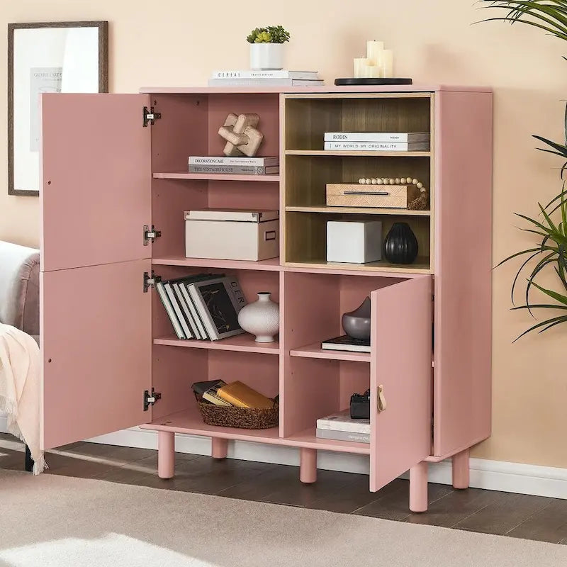 Armario de almacenamiento de 3 puertas con tirador de cuero – Azul / Rosa / Blanco, para 1 persona