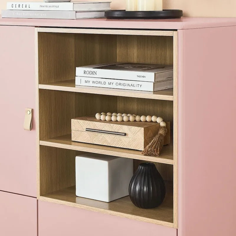 Armario de almacenamiento de 3 puertas con tirador de cuero – Azul / Rosa / Blanco, para 1 persona