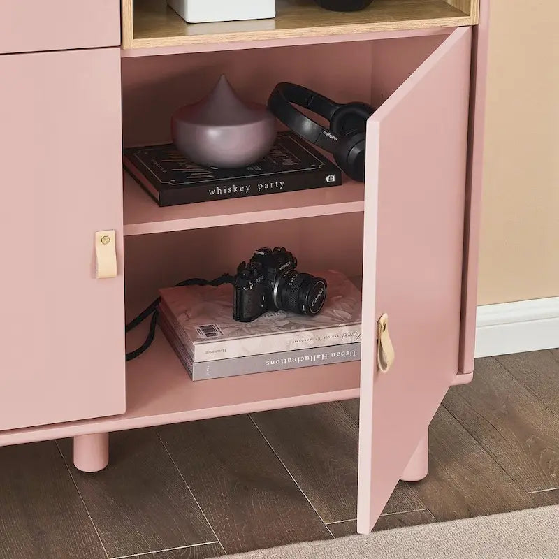 Armario de almacenamiento de 3 puertas con tirador de cuero – Azul / Rosa / Blanco, para 1 persona