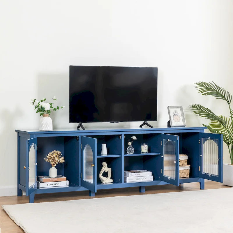 Mueble de TV de 71" con puertas de cristal – Azul / Blanco / Verde