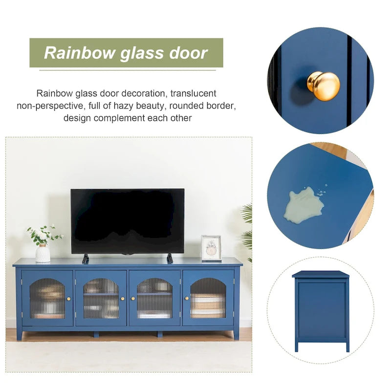 Mueble de TV de 71" con puertas de cristal – Azul / Blanco / Verde