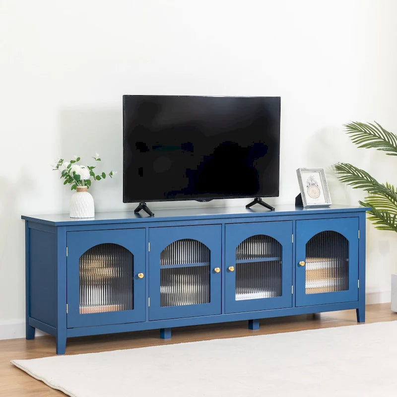 Mueble de TV de 71" con puertas de cristal – Azul / Blanco / Verde