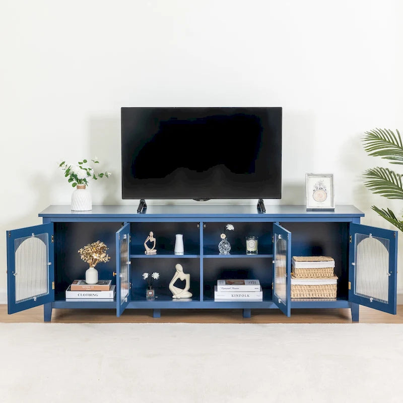 Mueble de TV de 71" con puertas de cristal – Azul / Blanco / Verde